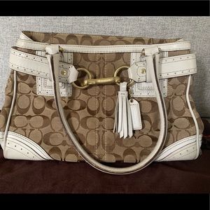 Used White and tan handbag.